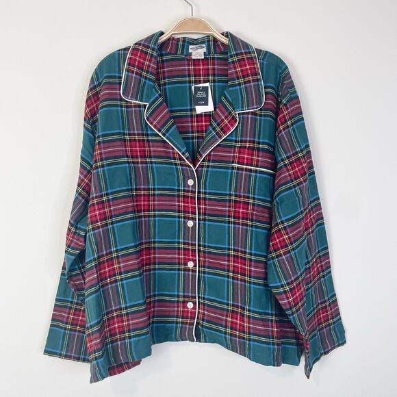 J. Crew Factory Long Sleeve Tartan Flannel Pajama Shirt 3X CD603 Cozy Holiday - Picture 1 of 10
